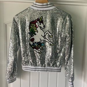 Lola + The Boys Girls Unicorn Sequin Bomber Jacket